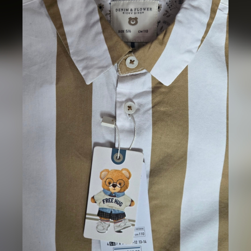 Denim & Flower Kids Button Down Striped Shirt 5/6 - Picture 2 of 3